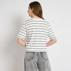 Ladies'  Stripes Round Neck T-Shirt, Off White, small