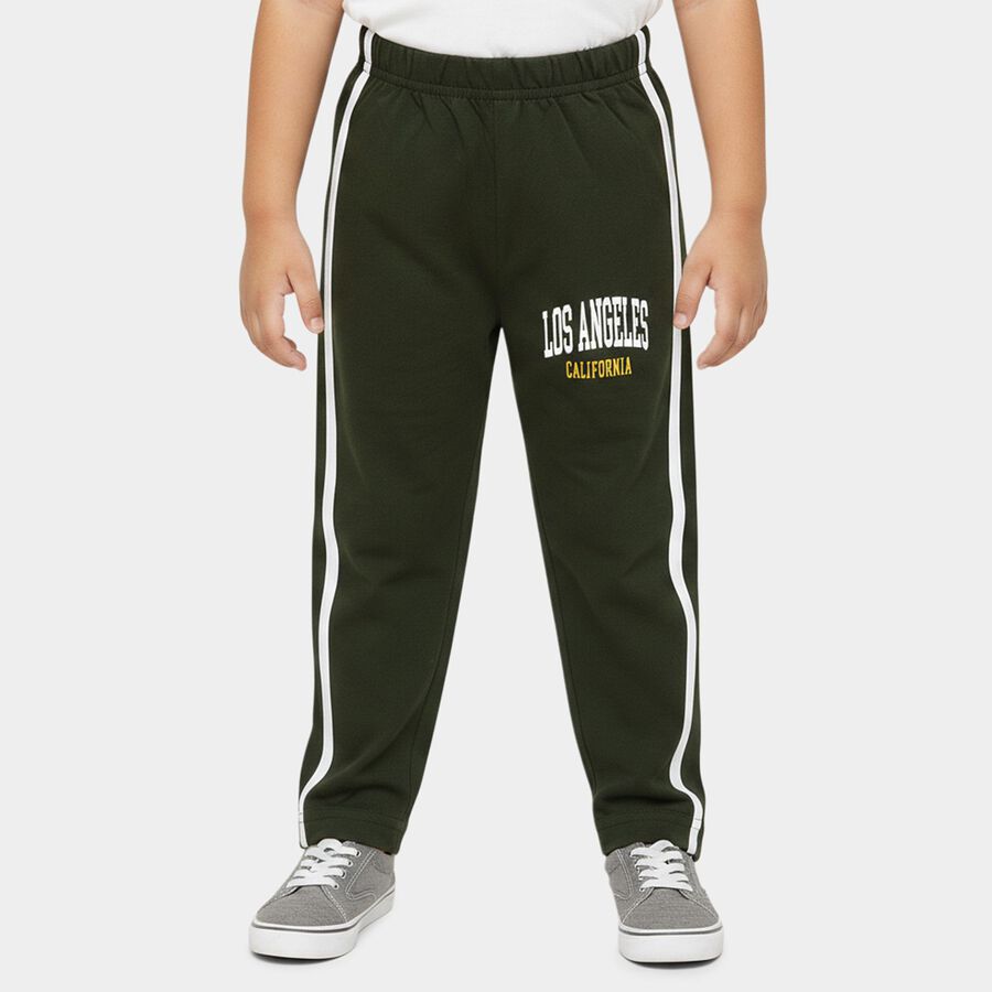 Boys' Olive Green Regular Fit Side Striped Graphic Printed Pyjama, Olive, large