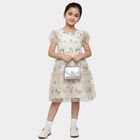 Girls' Beige Fit and Flare Lace Overlay Frock, गहरा पीला, small