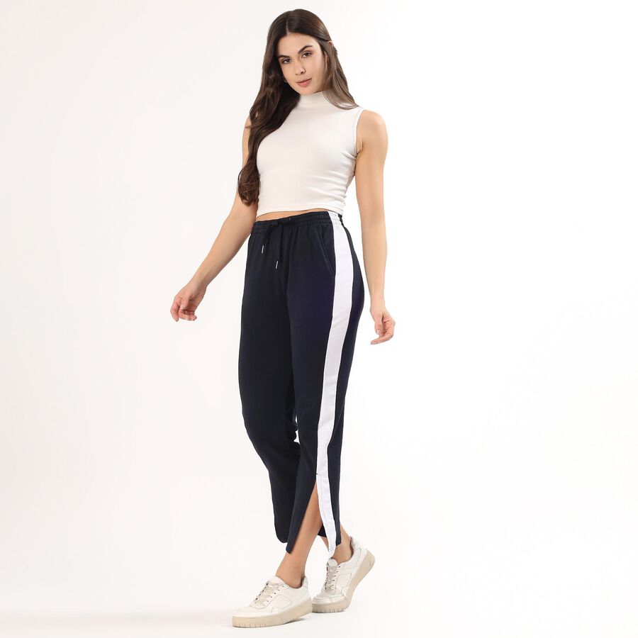 Women's Cotton Blend Relaxed Fit Track Pants, नेवी ब्लू, large