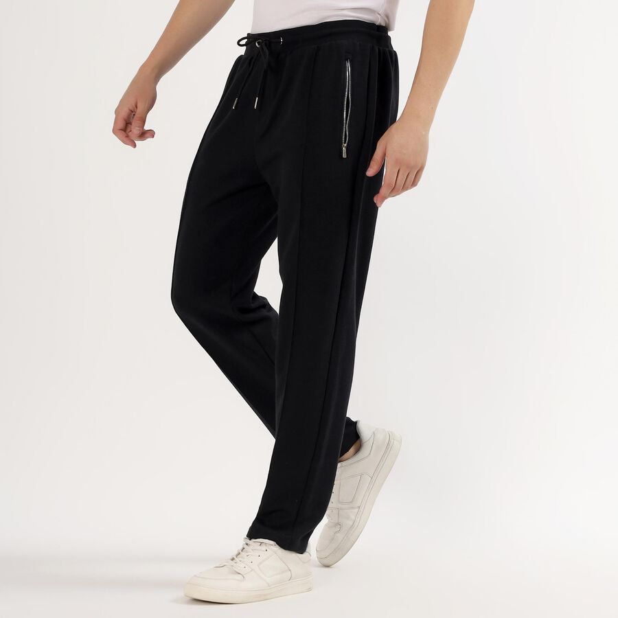Men's Jet Black Regular Fit Zippered Track Pants, Black, large image number null
