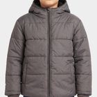 Boys Grey Hooded Puffer Jacket, Charcoal, small