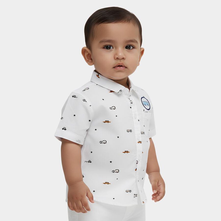 Infants' White Cotton Half Sleeve Classic Collar Classic Shirt, White, large