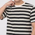 Men Black Round Neck Regular Striped T-Shirt, Black, small