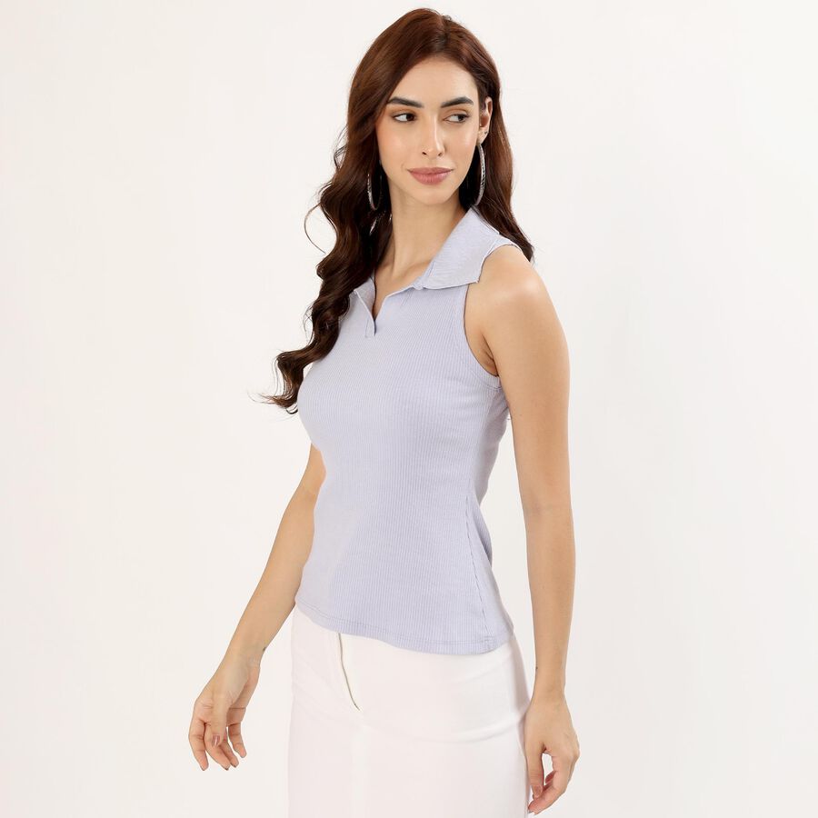 Women's Light Lavender Blue Polo Neck Sleeveless T-Shirt&nbsp;, Light Blue, large