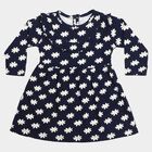 Infants' Navy Blue Floral Printed Fit and Flare Frock, नेवी ब्लू, small