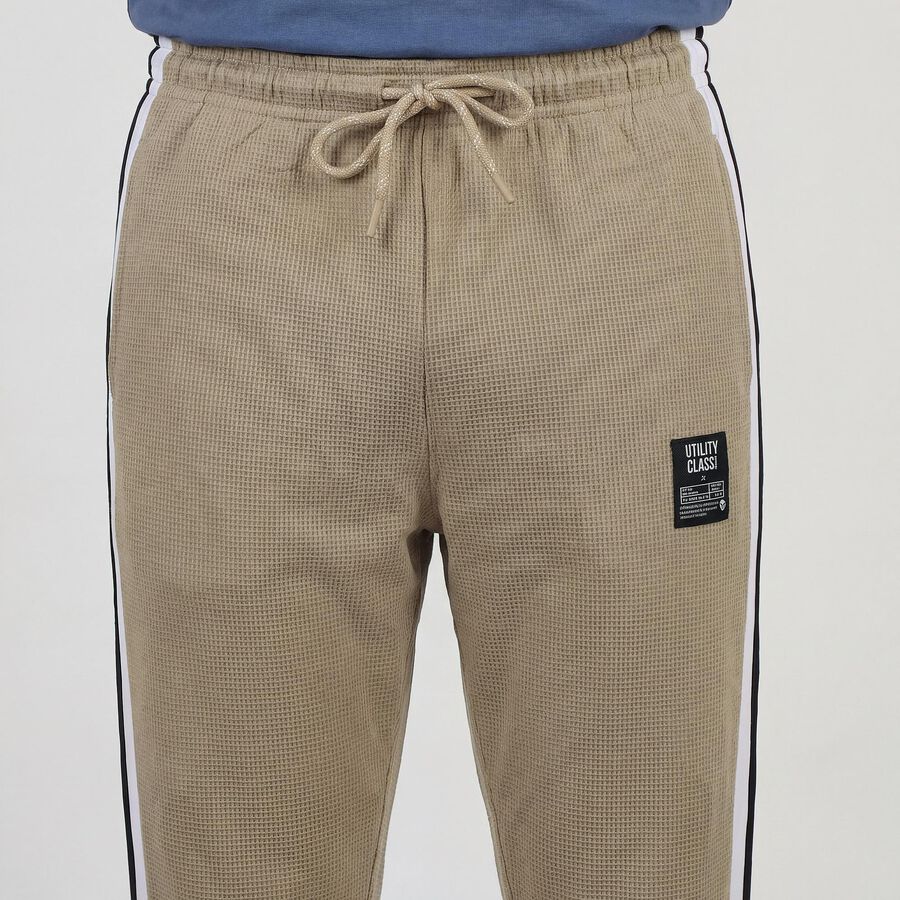 Men's Beige Regular Fit Side-Striped Track Pants, Beige, large