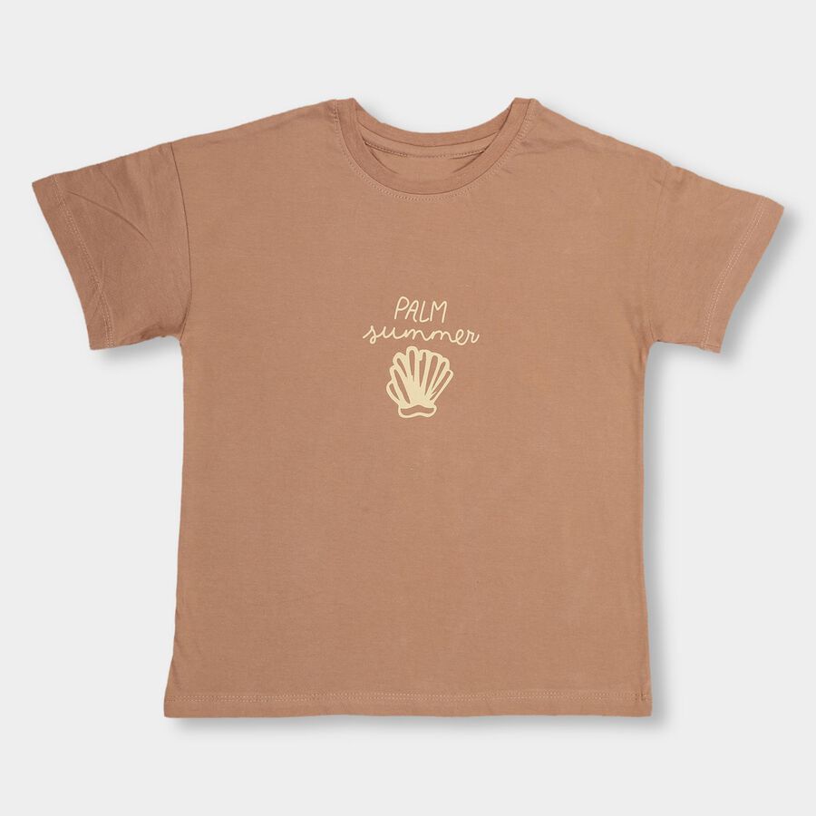 Girls' 100% Cotton T-Shirt, Brown, large image number null