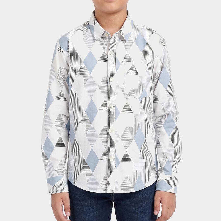 Boys White Cotton Collar Regular Fit Shirt, White, large