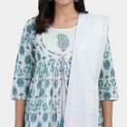 Women's White 100% Cotton Notch Neck Printed Kurta, Off White, small