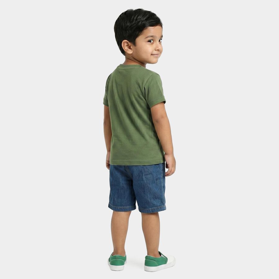 Boys Olive Green 100% Cotton Round Neck Graphic Print Baba Suit, Olive, large