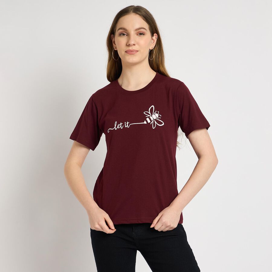 Ladies' Round Neck T-Shirt , Wine, large