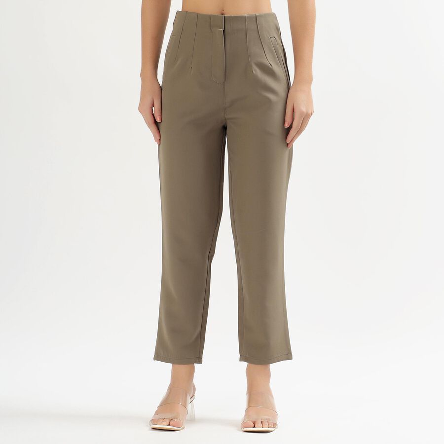 Women's Olive Green High-Rise Cigarette Trousers, Olive, large image number null