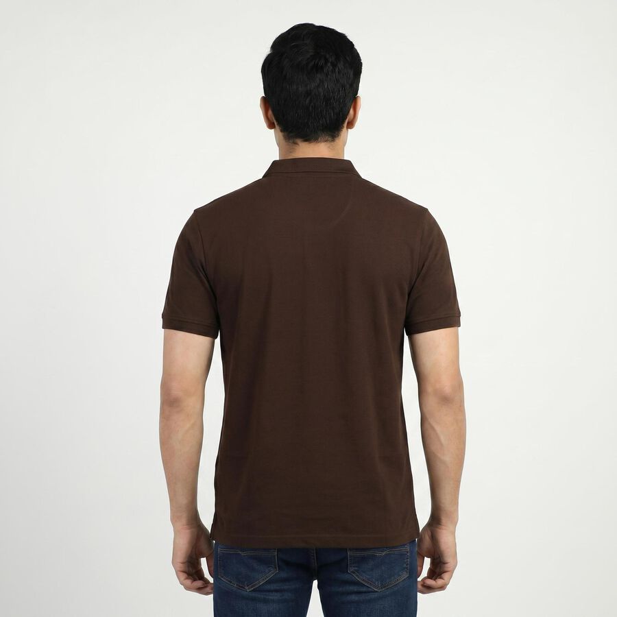 Men's Brown Cotton Polo Neck Preppy T-Shirt, Brown, large