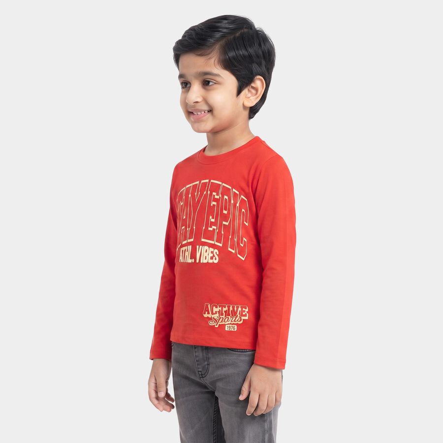 Boys Red Cotton Blend Crew Neck Regular Boys T-Shirt, Red, large