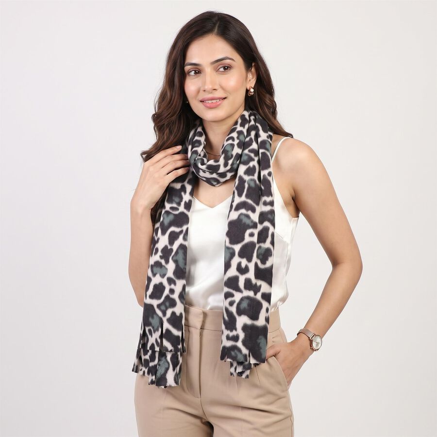 Women Black Printed Stole, काला, large