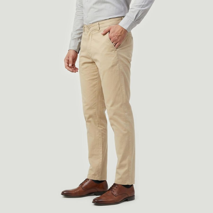 Men's Beige Slim Fit Chino Trousers, गहरा पीला, large