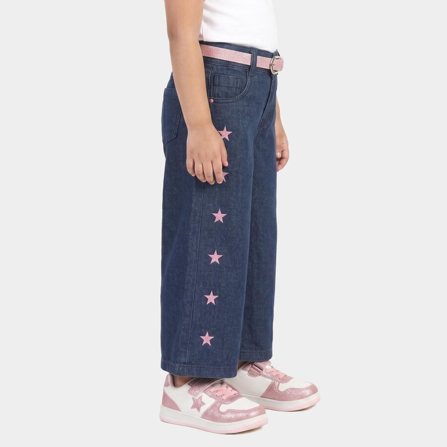 Girls Navy Blue Wide Leg Star Jeans, Dark Blue, large