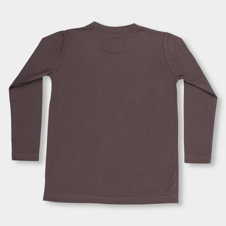 Boys Charcoal Cotton Blend Crew Neck Casual T-Shirt, चारकोल, large image number null