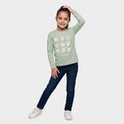 Girls Mint Green Round Neck Regular Top, हल्का हरा, small