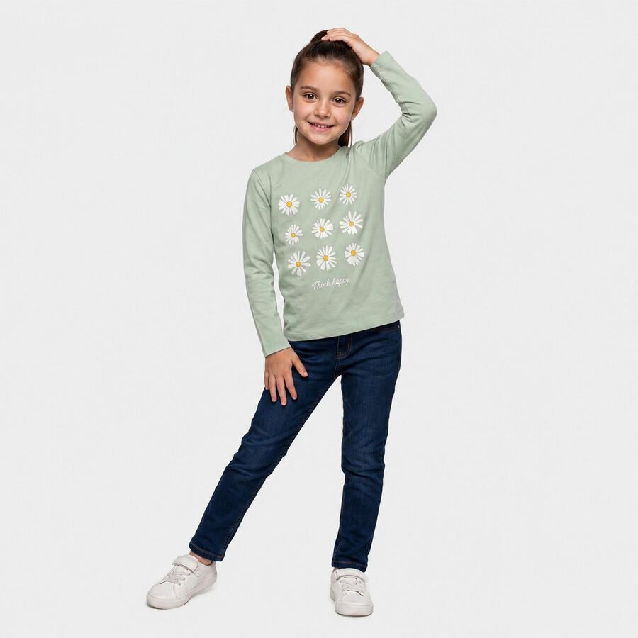 Girls Mint Green Round Neck Regular Top, हल्का हरा, large