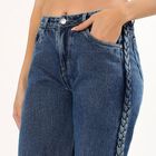 Women's Deep Indigo Wide-Leg Braided Jeans, हल्का नीला, small image number null