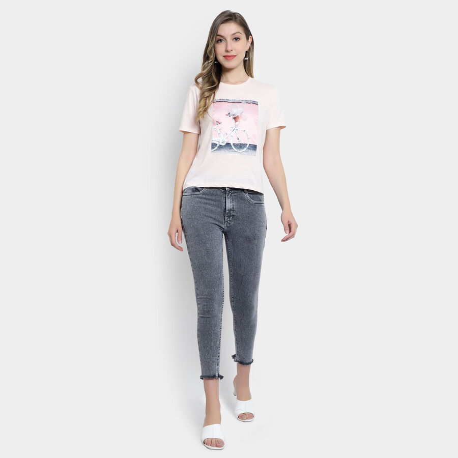 Embellished Round Neck T-Shirt, Pink, large image number null