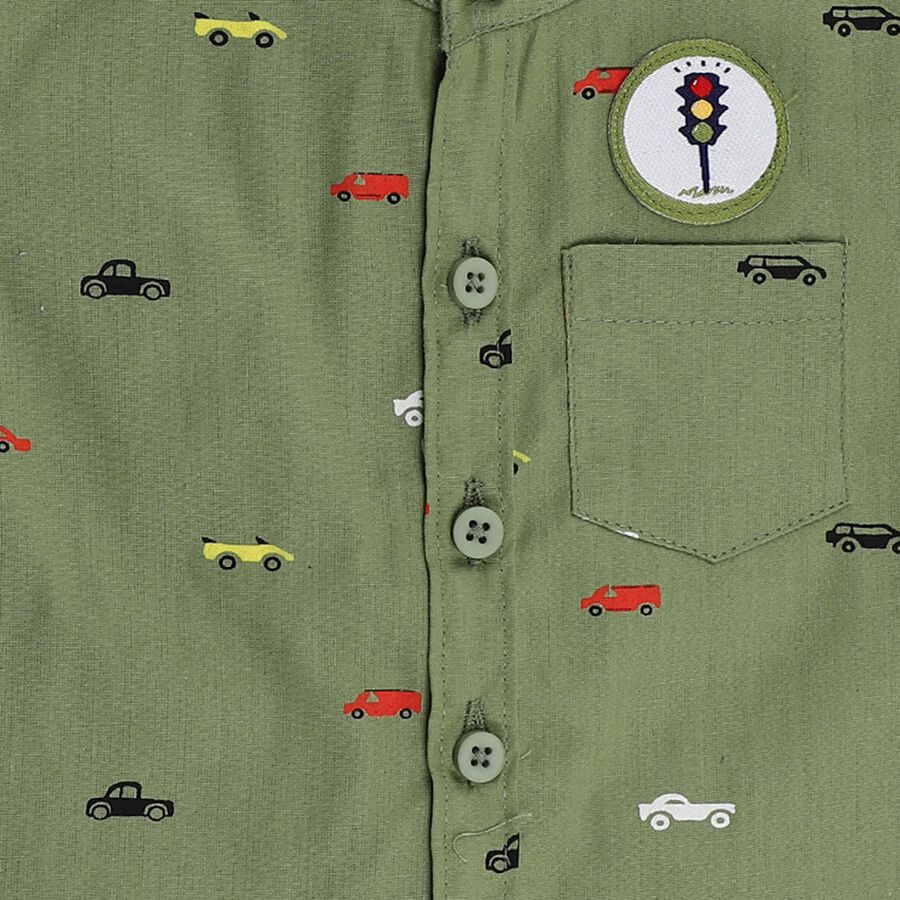 Infants Olive Green Cotton Half Sleeve Classic Collar Military Shirt, Olive, large