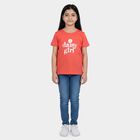 Girls' Coral Round Neck Regular T-Shirt, मूँगा (कोरल), small
