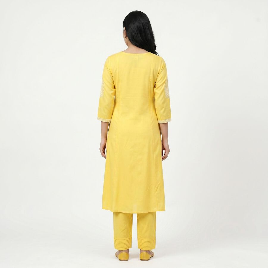 Women's Yellow Embroidered Ethnic Set, Mustard, large