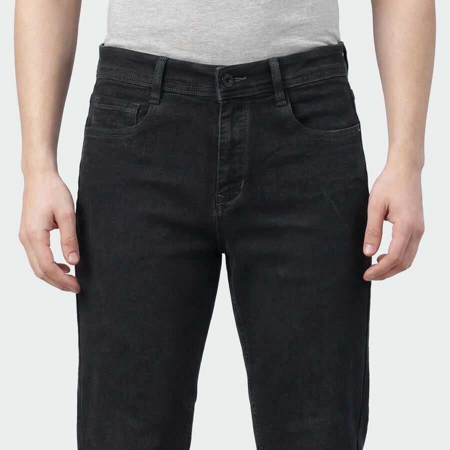 Men's Grey Slim Fit Washed Jeans, गहरा ग्रे, large