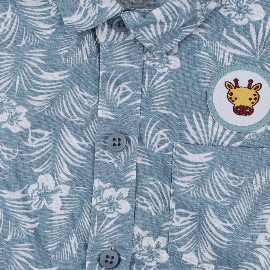 Infants Blue Cotton Half Sleeve Round Neck Casual Shirt, Teal Blue, large