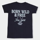 Boys' Deep Midnight Navy Blue Round Neck Printed T-Shirt, Navy Blue, small