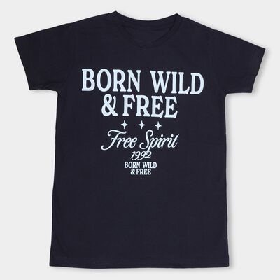 Boys' Deep Midnight Navy Blue Round Neck Printed T-Shirt