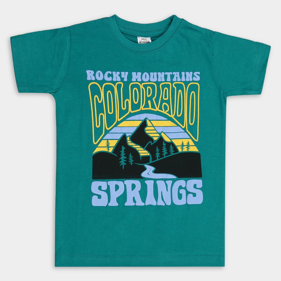Boys' 100% Cotton Half Sleeves T-Shirt, Dark Green, large image number null
