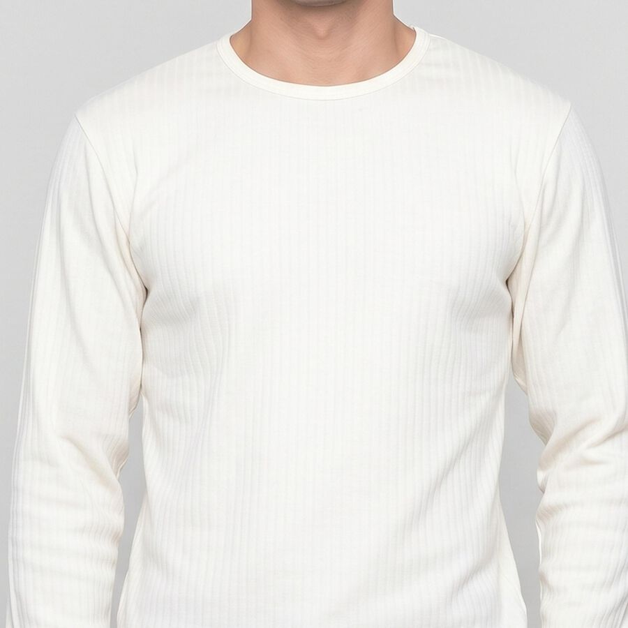 Men's Cream Long Sleeve Thermal, ऑफ व्हाइट, large