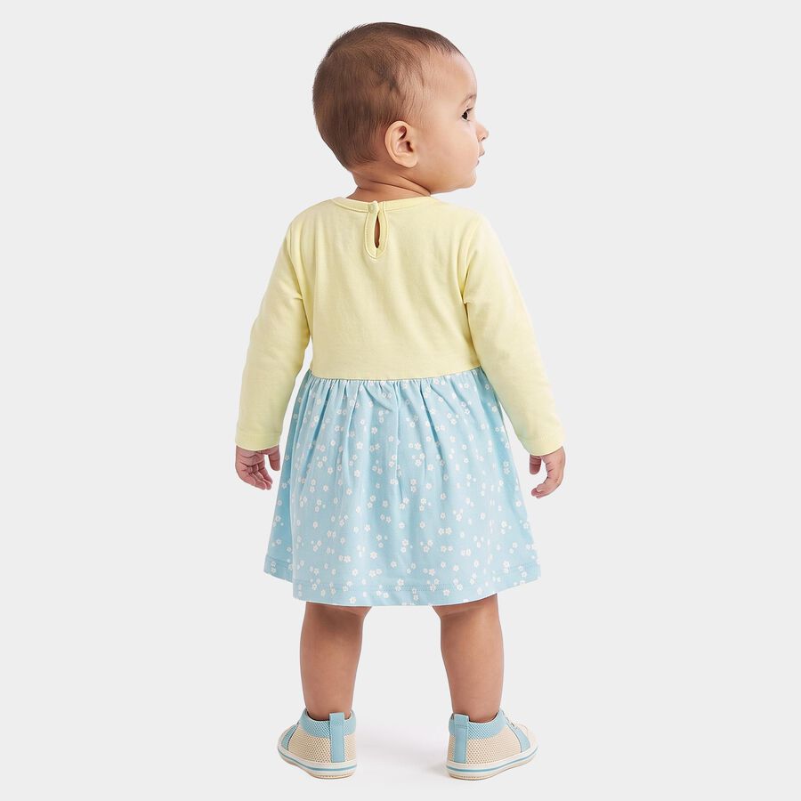 Infants' Yellow Fit and Flare Embroidered Long Sleeve Frock, पीला, large