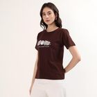 Women's Brown Round Neck Casual T-Shirt, Brown, small