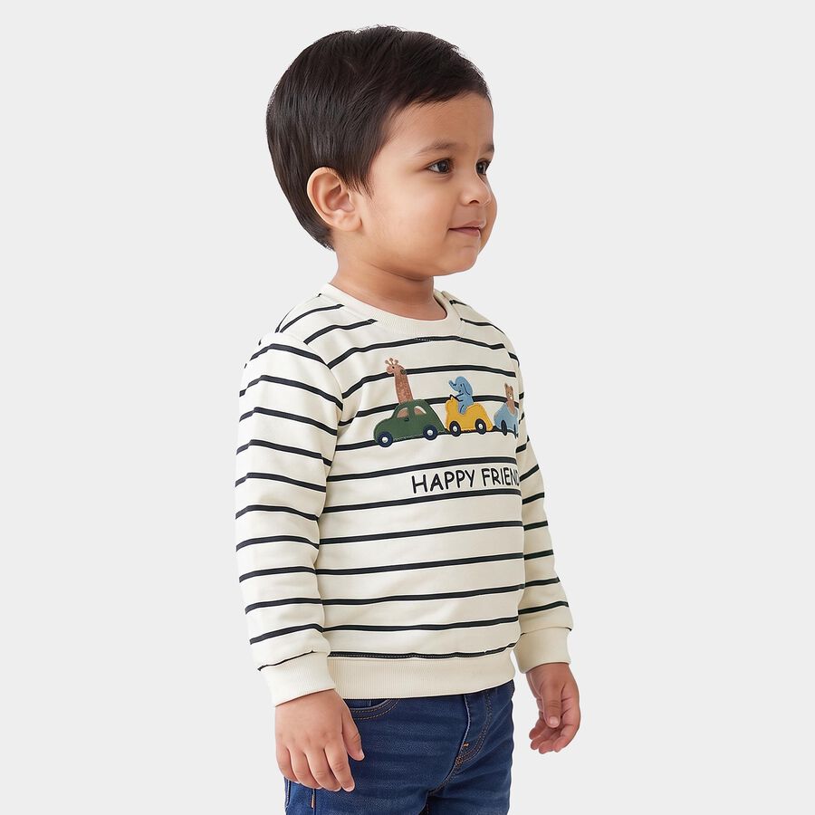 Infants' Cream Cotton Round Neck Regular Sweatshirt, Off White, large