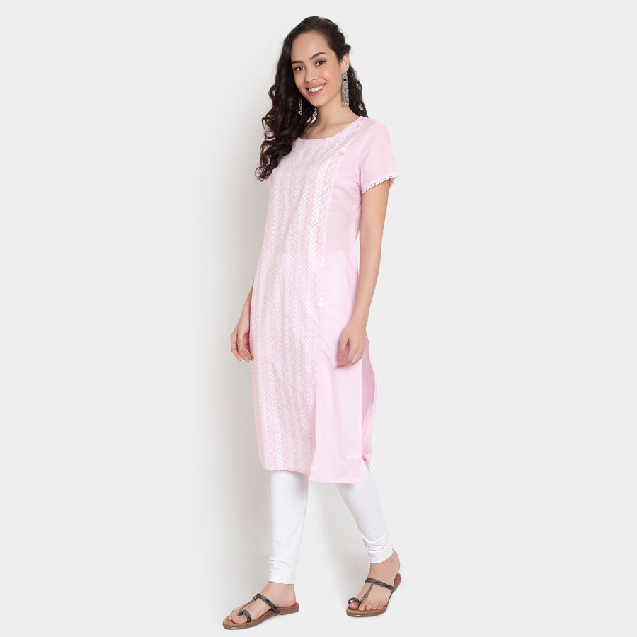 Cotton Embroidered Short Sleeves Kurta, Pink, large image number null