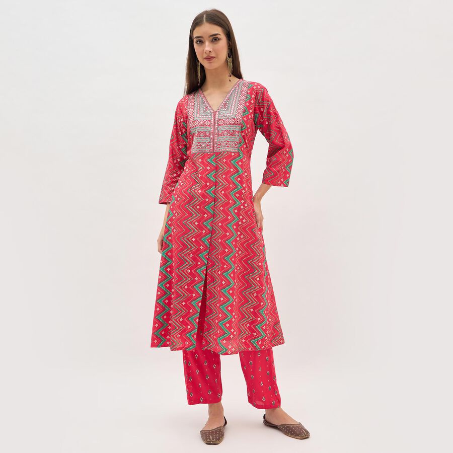 Women's Bright Crimson Red Embroidered Ethnic Set, Fuchsia, large image number null