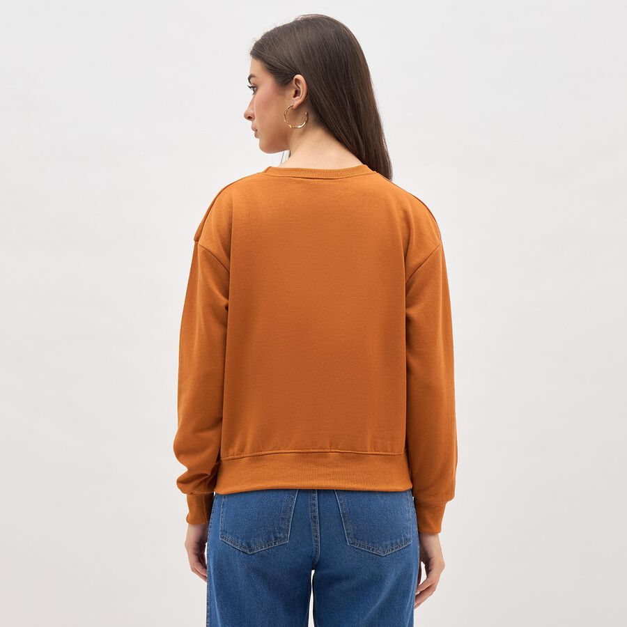 Women's Rust Orange Crew Neck Casual Sweatshirt, मस्टर्ड, large image number null