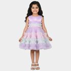 Girls' Lavender Fit and Flare Tiered Ruffle Party Wear Frock, Lilac, small