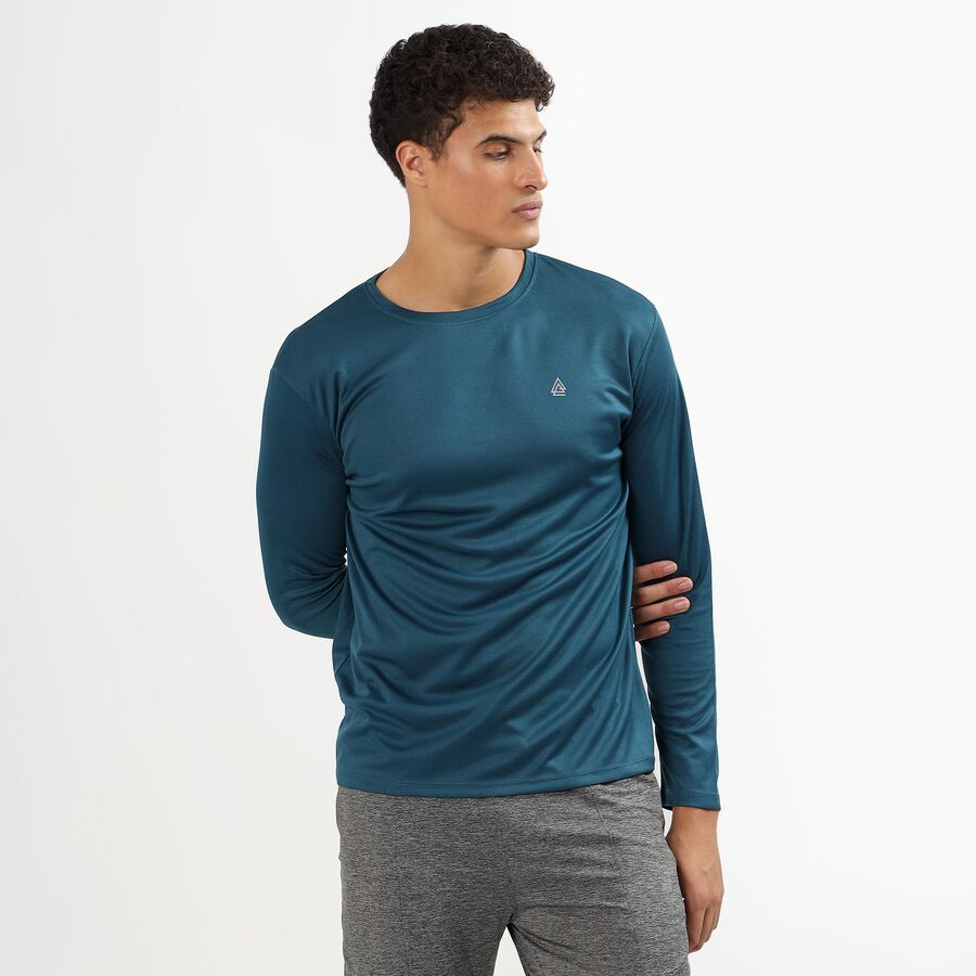 Men's Deep Midnight Navy Blue Round Neck Casual T-Shirt, Teal Blue, large image number null