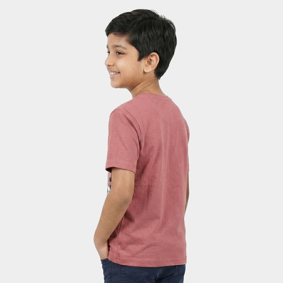 Boys Pink Cotton Blend Round Neck Regular Boys T-Shirt, Pink, large