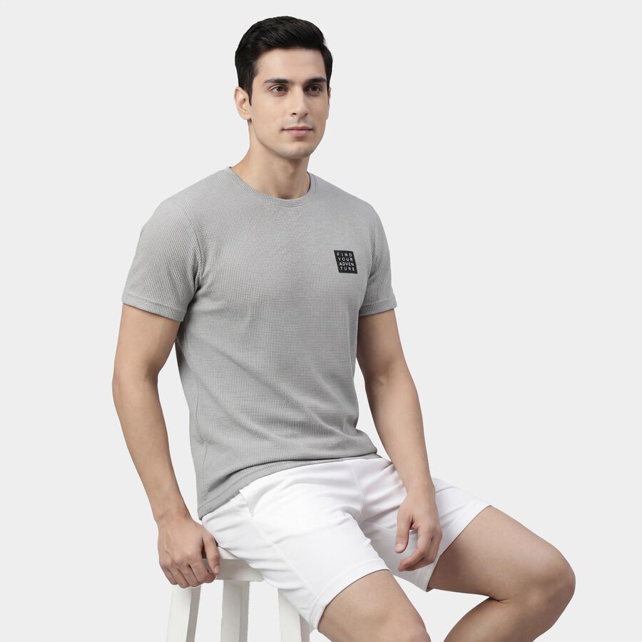 Men's Grey Round Neck Athleisure Drifit T-Shirt, Light Grey, large