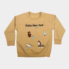 Boys Beige Crew Neck Graphic Print Sweatshirt, Beige, small