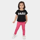 Girls Black Cotton Round Neck Casual T-Shirt, काला, small