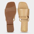 Women's Beige Embellished Slip-On Slide Sandals, Beige, small