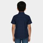 Boys Navy Blue Cotton Classic Collar Casual Shirt, Mid Blue, small